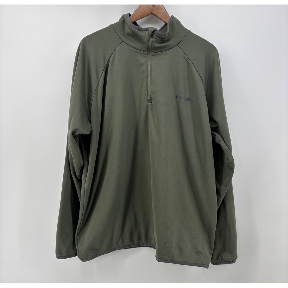 Columbia PFG Quarter Zip Fleece Lined Sweater Men XL Olive Green Lightweight
